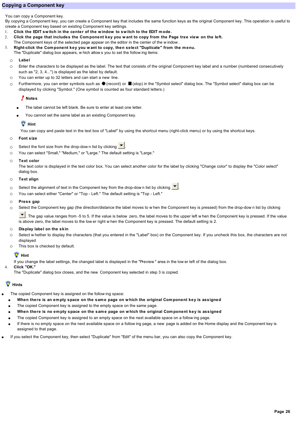 Copying a component key | Sony RM-NX7000 User Manual | Page 26 / 117