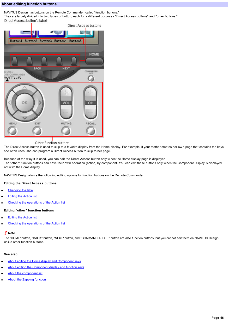 About editing function buttons, Function buttons | Sony RM-NX7000 User Manual | Page 46 / 117