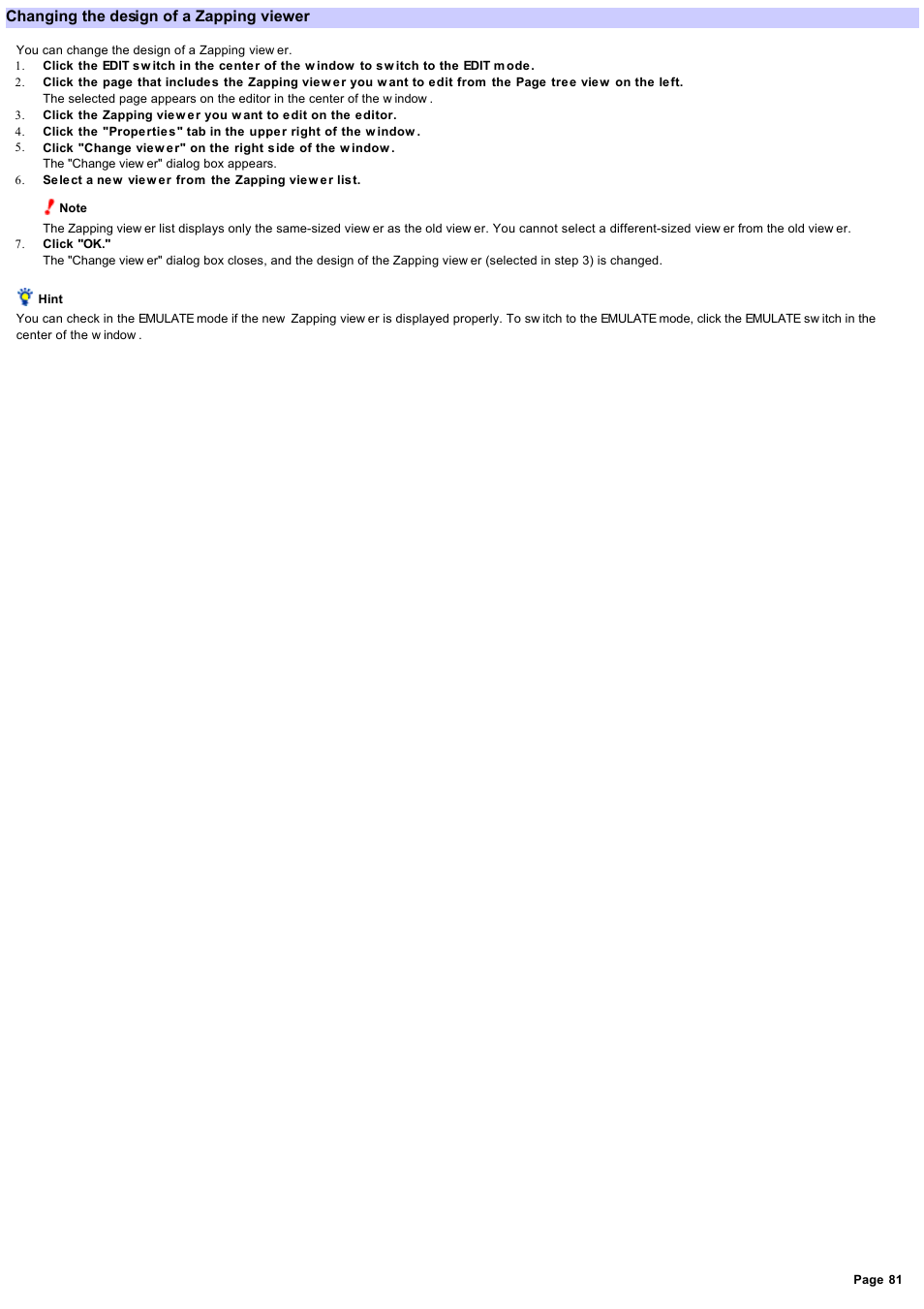 Changing the design of a zapping viewer, Changing the design | Sony RM-NX7000 User Manual | Page 81 / 117