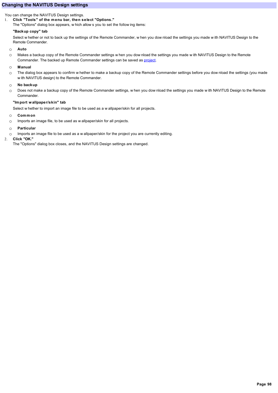 Changing the navitus design settings | Sony RM-NX7000 User Manual | Page 98 / 117