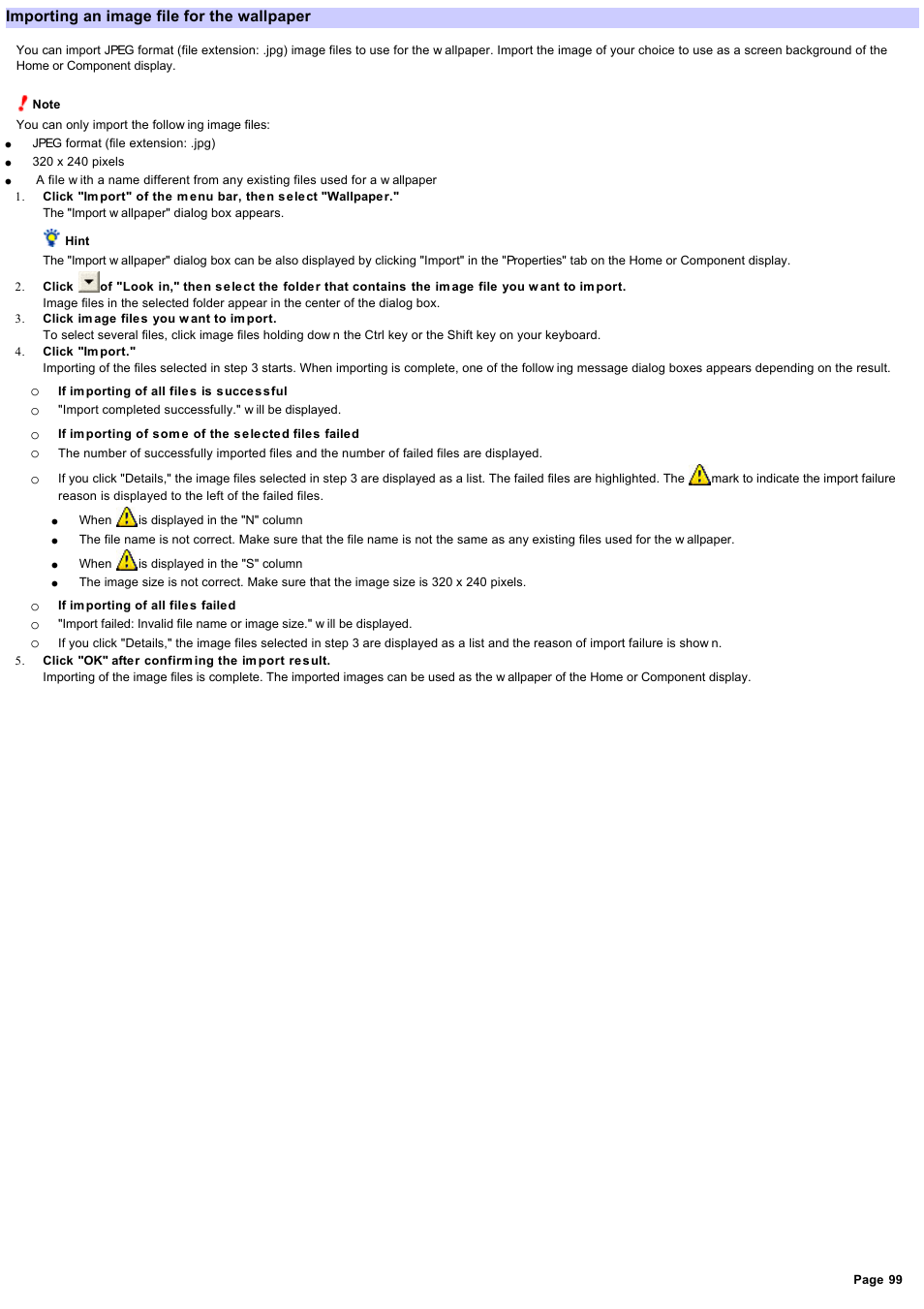 Importing an image file for the wallpaper/skin, Importing an image file for the wallpaper | Sony RM-NX7000 User Manual | Page 99 / 117