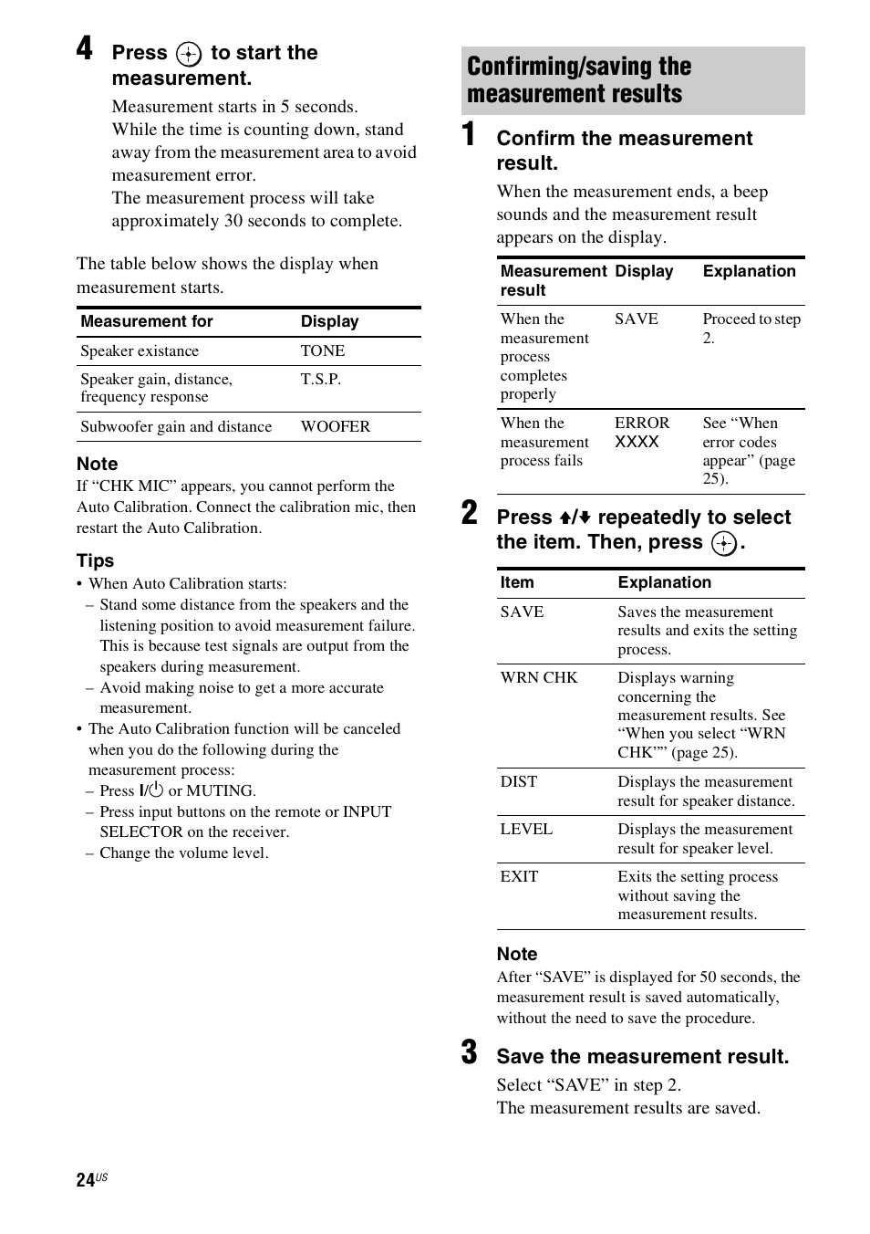 Confirming/saving the measurement results | Sony HT-SS360 User Manual | Page 24 / 60