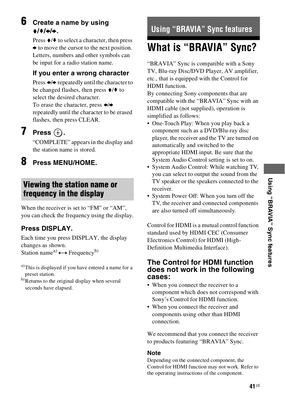 Using “bravia” sync features, What is “bravia” sync | Sony HT-SS360 User Manual | Page 41 / 60