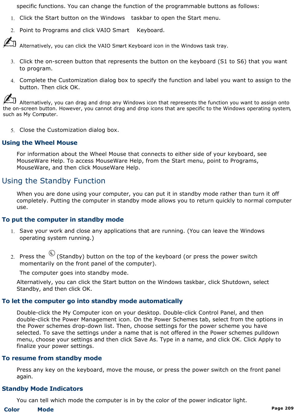 Using the standby function | Sony PCV-R539DS User Manual | Page 209 / 586