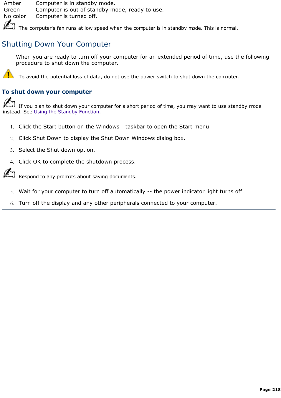 Shutting down your computer | Sony PCV-R539DS User Manual | Page 218 / 586