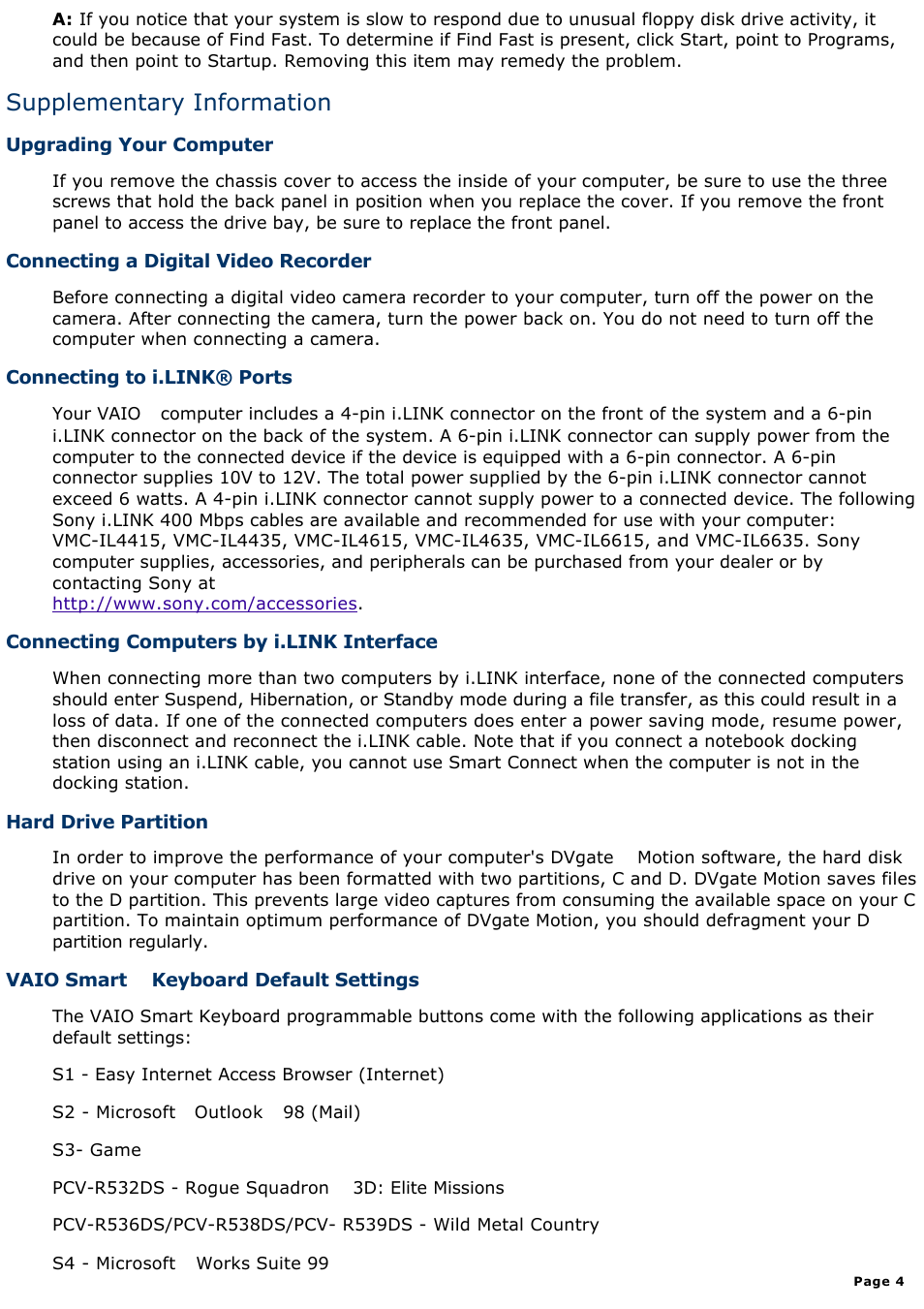 Supplementary information | Sony PCV-R539DS User Manual | Page 4 / 586