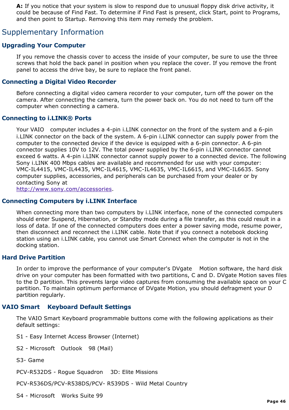 Supplementary information | Sony PCV-R539DS User Manual | Page 46 / 586