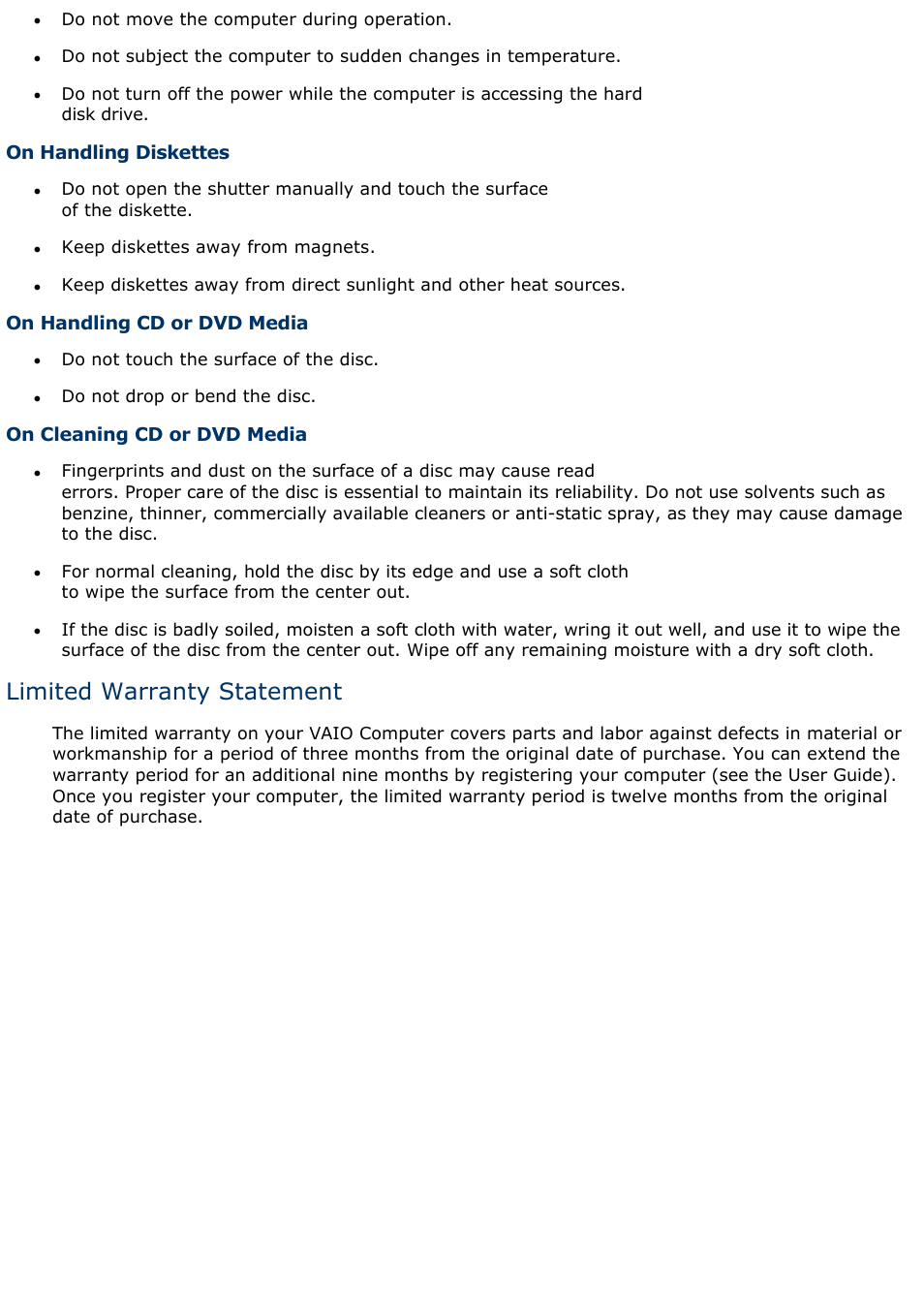 Limited warranty statement | Sony PCV-R539DS User Manual | Page 519 / 586