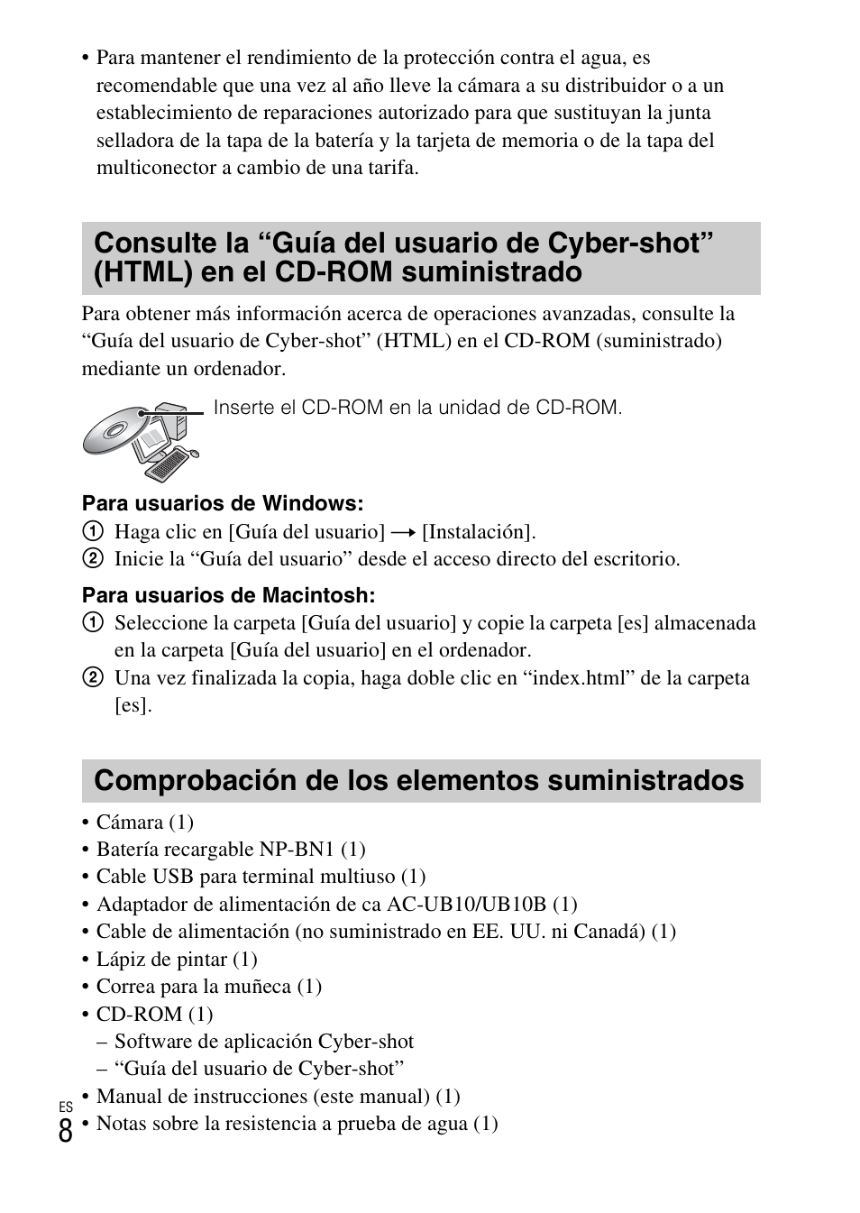 Comprobación de los elementos suministrados | Sony DSC-TX10 User Manual | Page 38 / 64