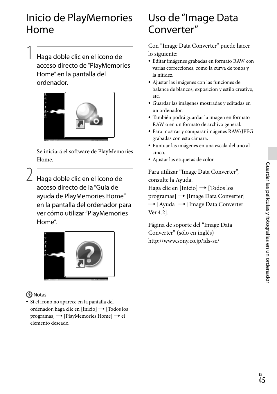 Inicio de playmemories home, Uso de “image data converter | Sony NEX-VG900 User Manual | Page 121 / 151