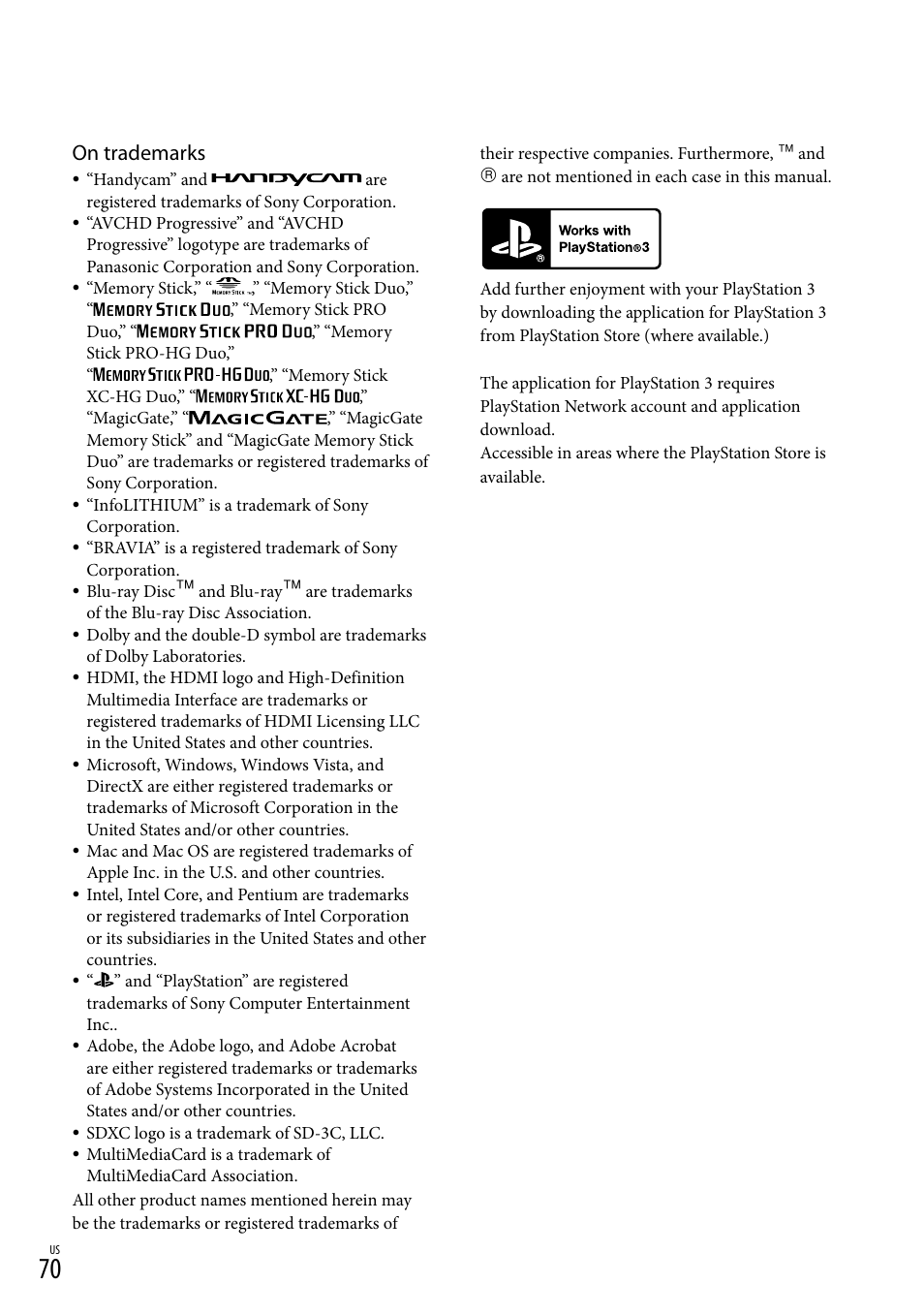 On trademarks | Sony NEX-VG900 User Manual | Page 70 / 151