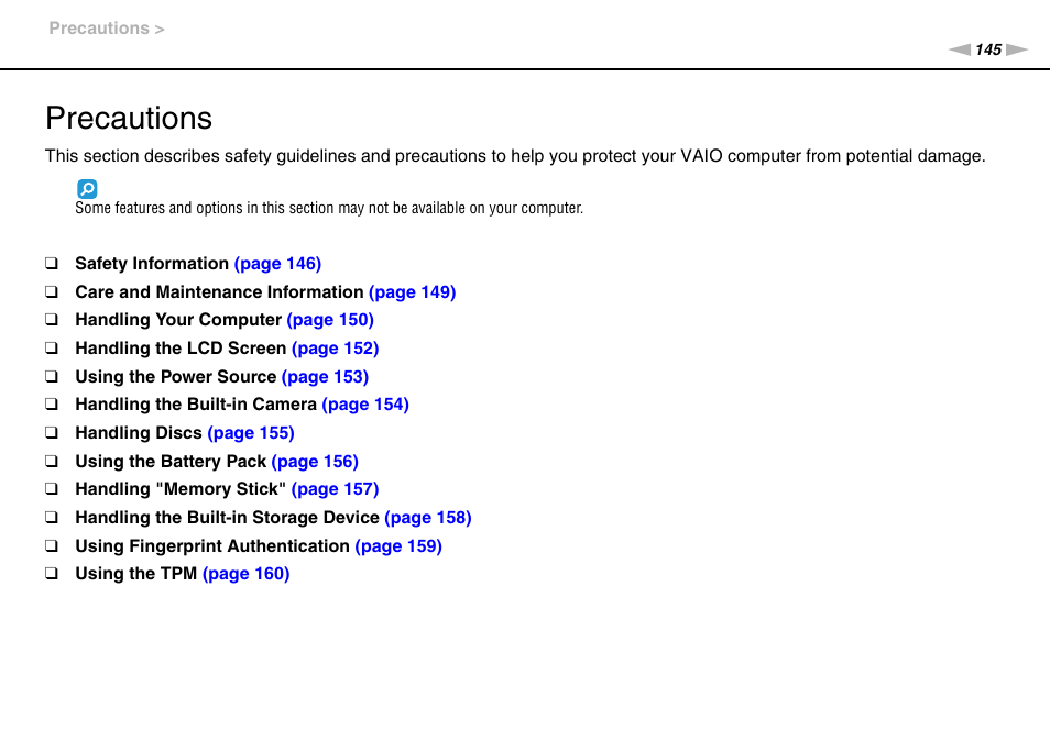 Precautions | Sony VPCZ22SHX User Manual | Page 145 / 215