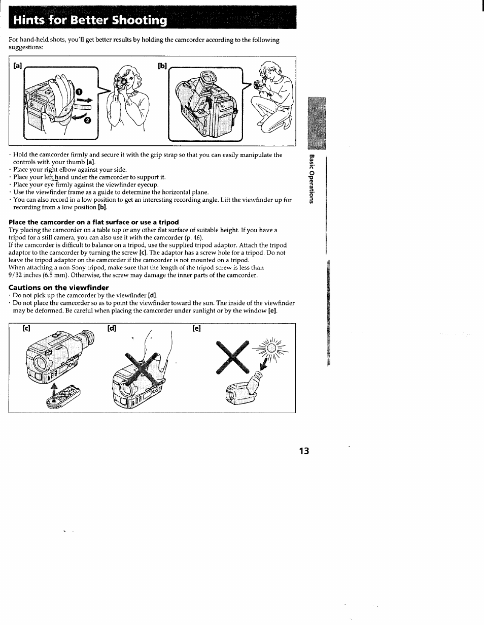 Hints for better shooting, Cautions on the viewfinder | Sony CCD-TR83 User Manual | Page 13 / 52