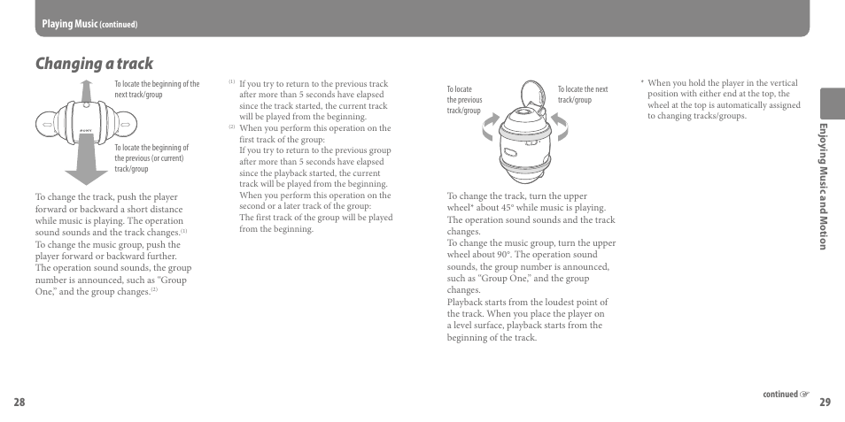 Changing a track, Playing music | Sony SEP-30BTWHI User Manual | Page 15 / 36