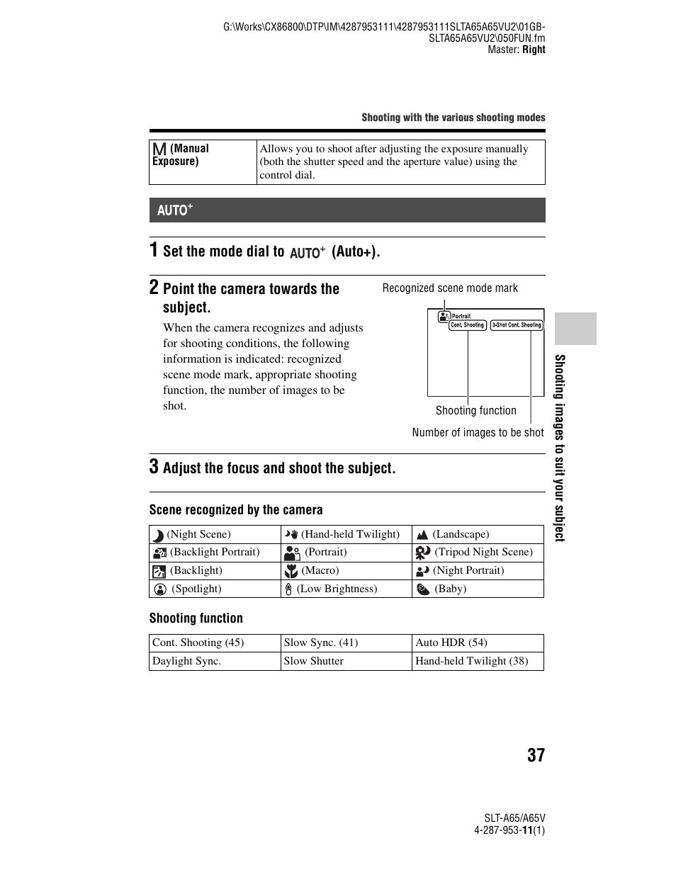 Auto | Sony SLT-A65V User Manual | Page 37 / 96