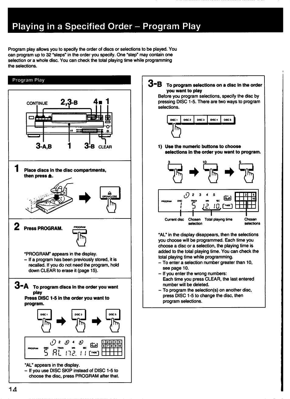 Playing in a specified order - program play | Sony CDP-C445 User Manual | Page 14 / 26