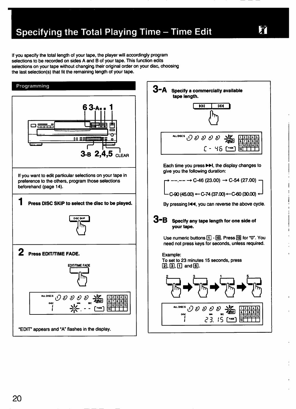 Specifying the total playing time - time edit | Sony CDP-C445 User Manual | Page 20 / 26