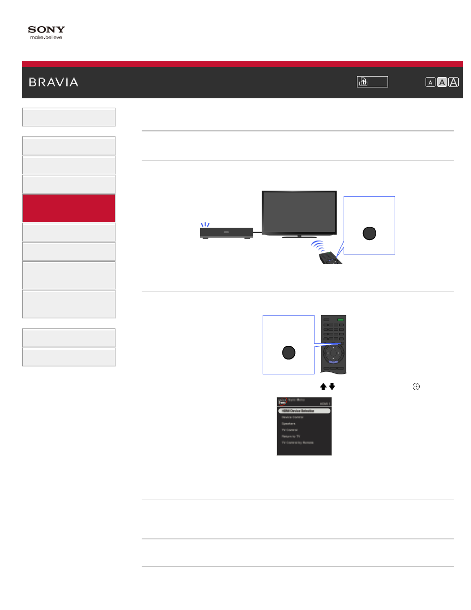 Using the sync menu, Sync menu | Sony KDL-55HX850 User Manual | Page 77 / 193