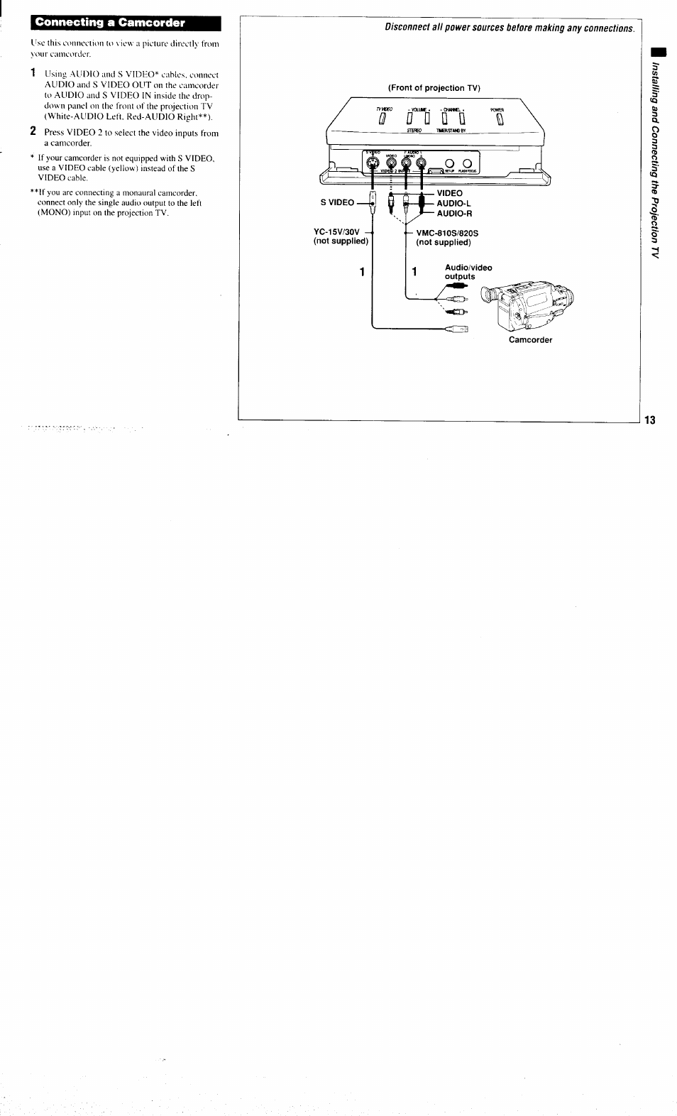 Connecting a camcorder | Sony KP-61XBR300 User Manual | Page 17 / 65