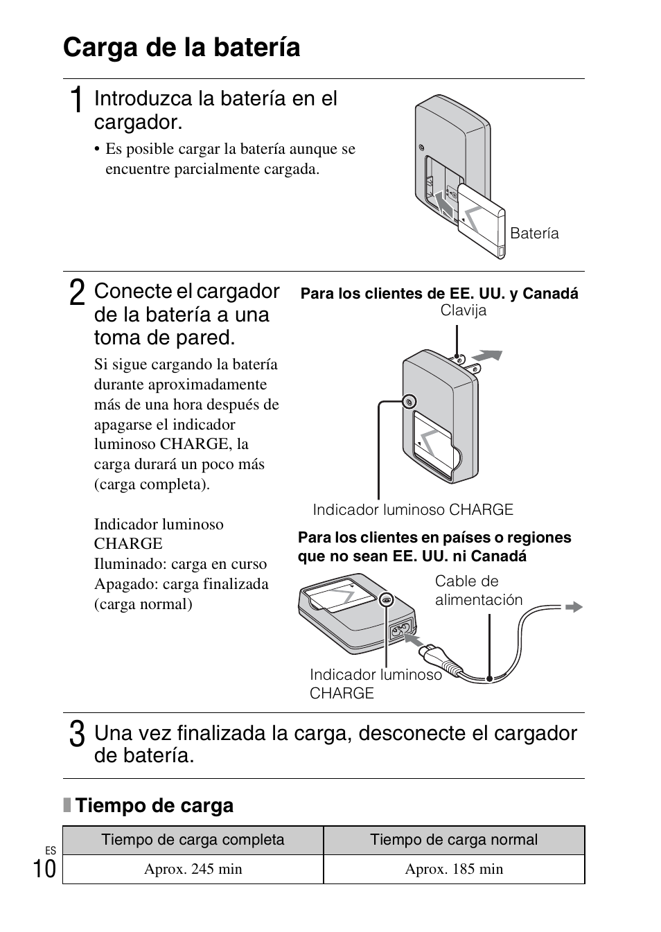 Carga de la batería | Sony DSC-W350 User Manual | Page 38 / 56