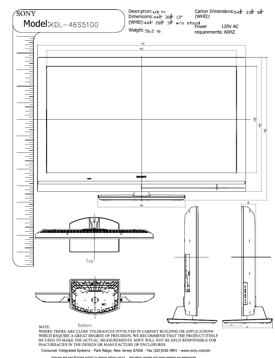 Sony KDL-46S5100 User Manual | 2 pages