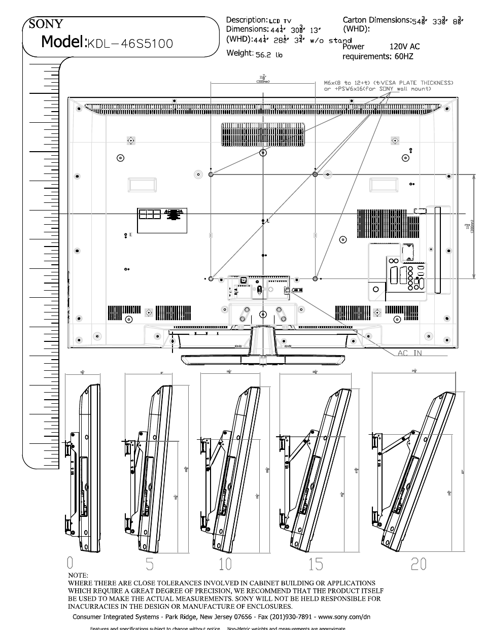 Model, Aej-3 | Sony KDL-46S5100 User Manual | Page 2 / 2