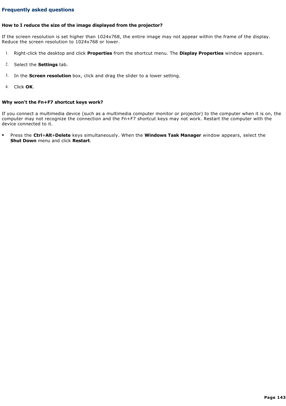 Frequently asked questions | Sony PCG-Z1WAP User Manual | Page 143 / 171