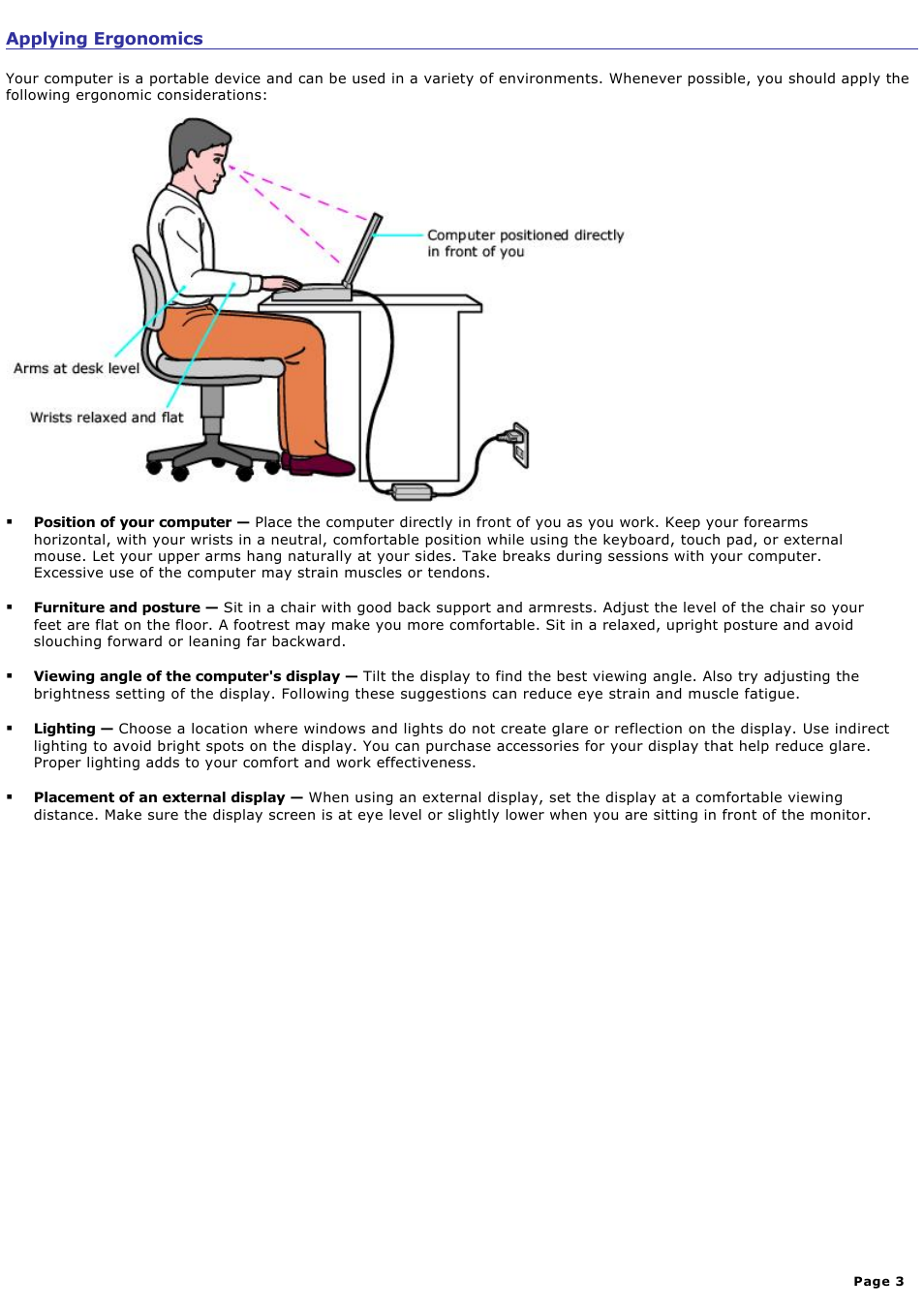 Applying ergonomics | Sony PCG-Z1WAP User Manual | Page 3 / 171