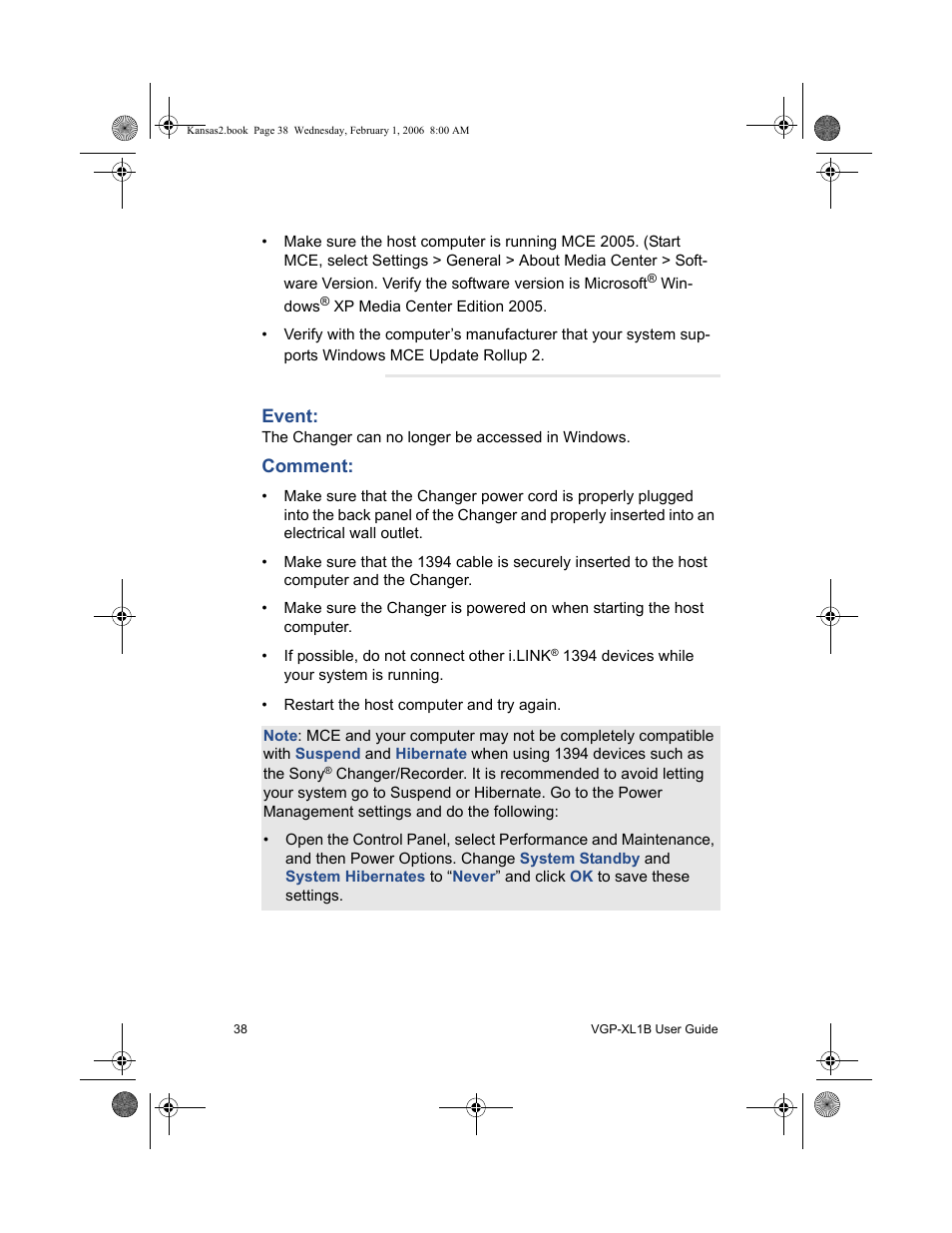 Event, Comment | Sony VGP-XL1B2 User Manual | Page 44 / 52