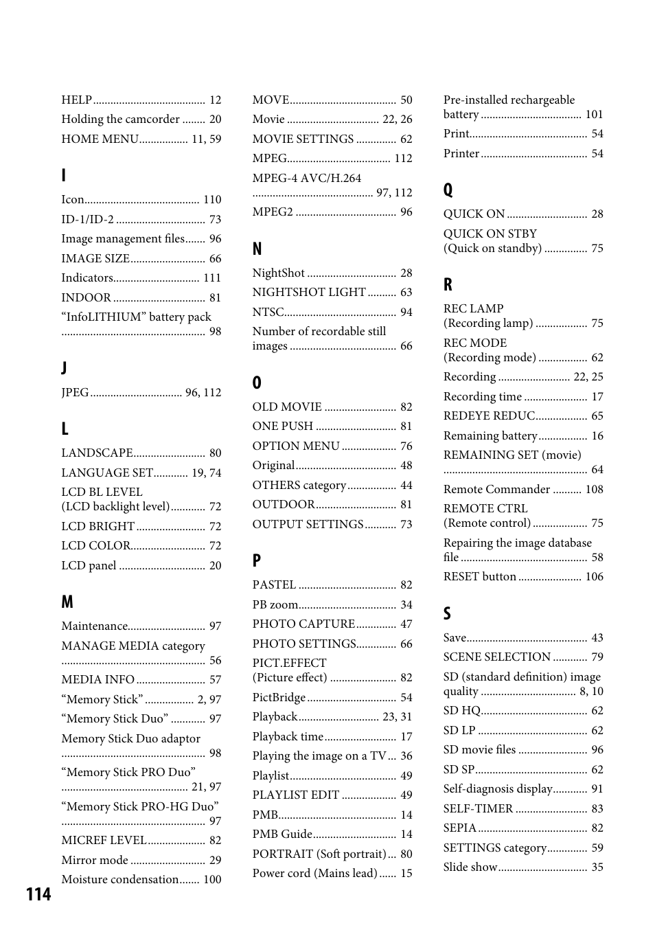 Sony HDR-CX12 User Manual | Page 114 / 116