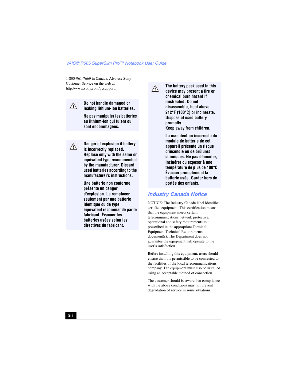 Sony PCG-R505TL User Manual | Page 12 / 146