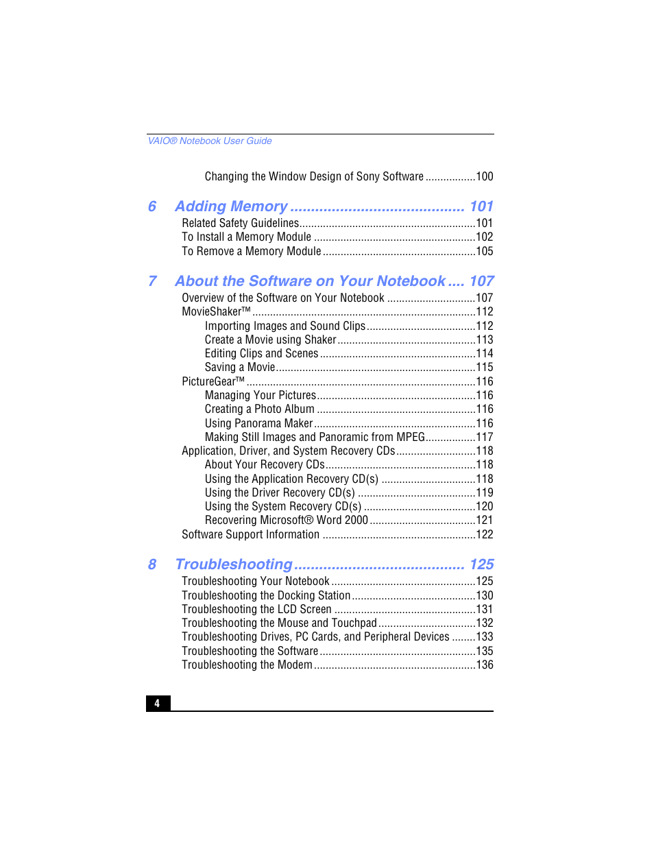 Sony PCG-R505TL User Manual | Page 4 / 146