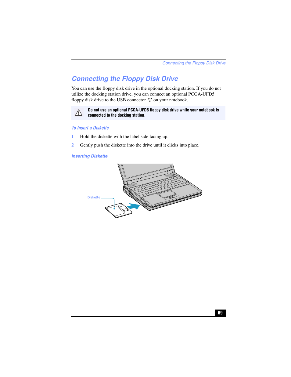 Connecting the floppy disk drive | Sony PCG-R505TL User Manual | Page 69 / 146