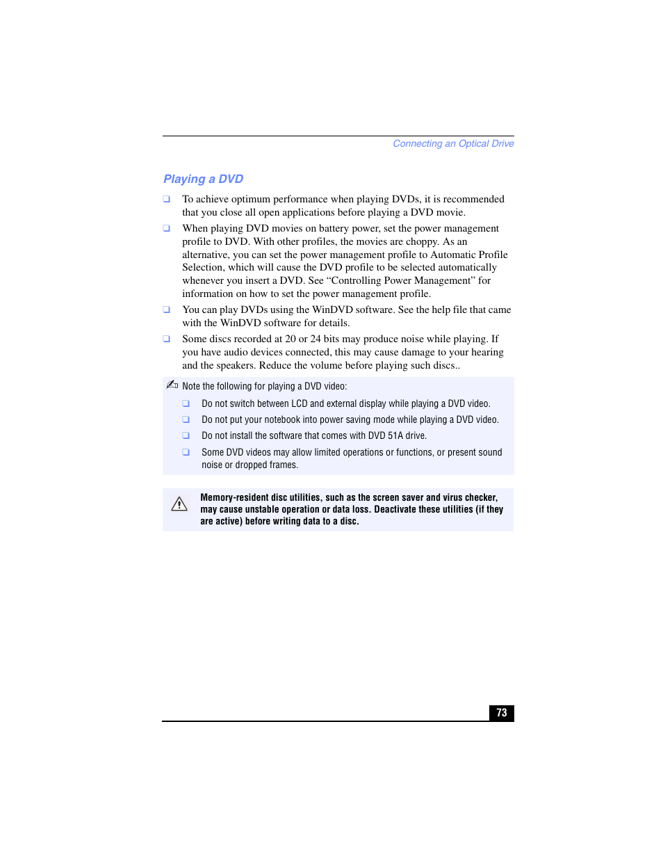 Playing a dvd | Sony PCG-R505TL User Manual | Page 73 / 146
