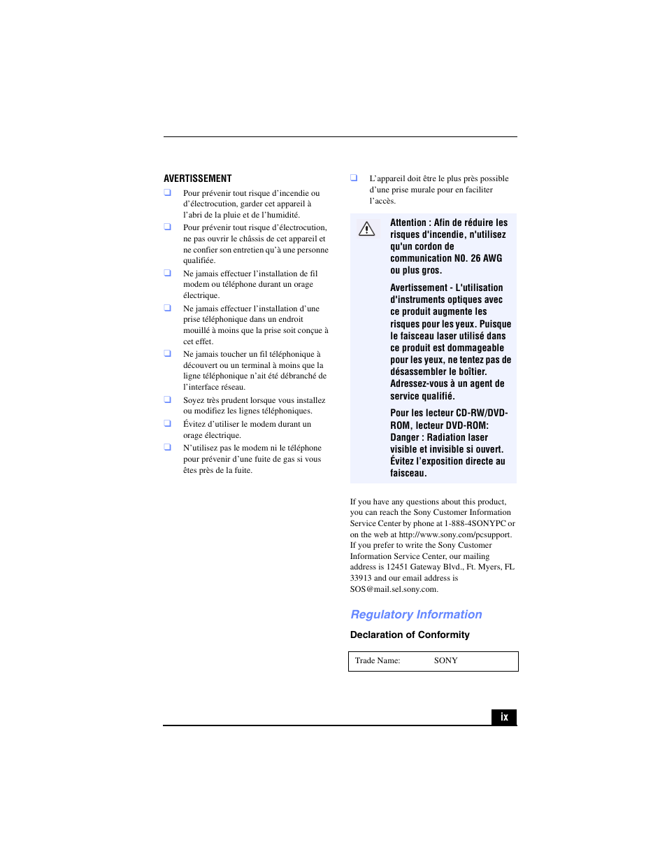 Regulatory information | Sony PCG-R505TL User Manual | Page 9 / 146