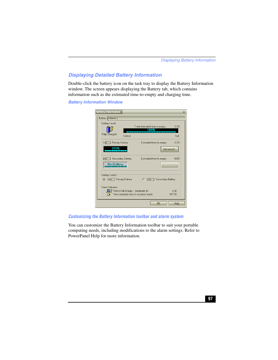 Displaying detailed battery information | Sony PCG-R505TL User Manual | Page 97 / 146