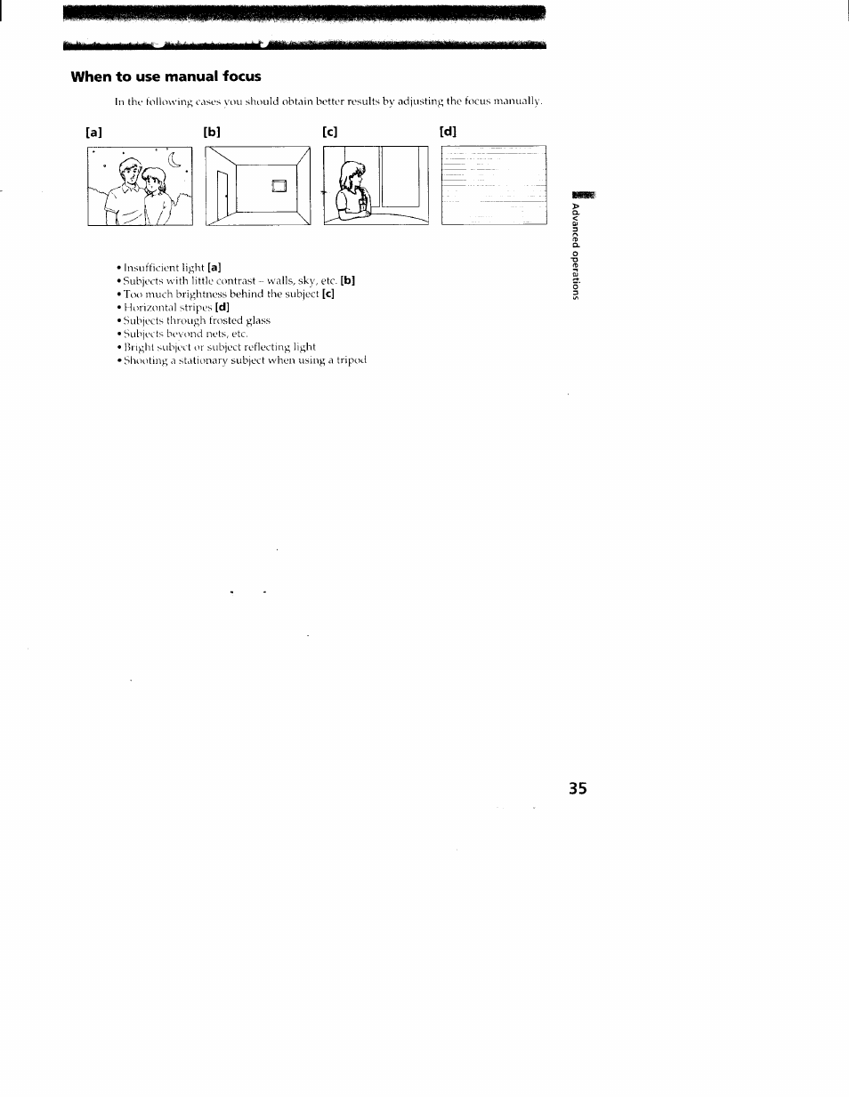 When to use manual focus, Ìàji | Sony CCD-TR416 User Manual | Page 35 / 77