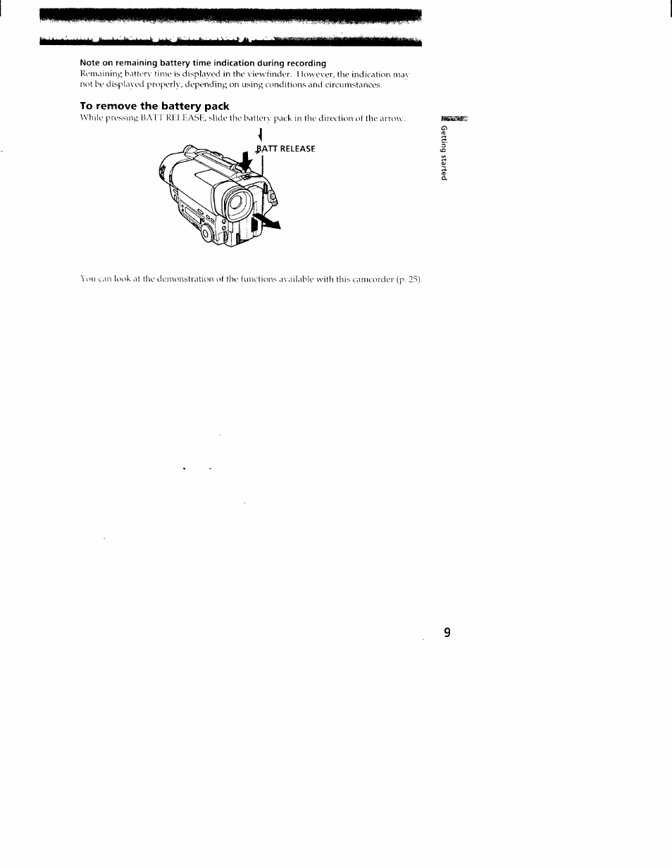 Itti, To remove the battery pack | Sony CCD-TR416 User Manual | Page 9 / 77