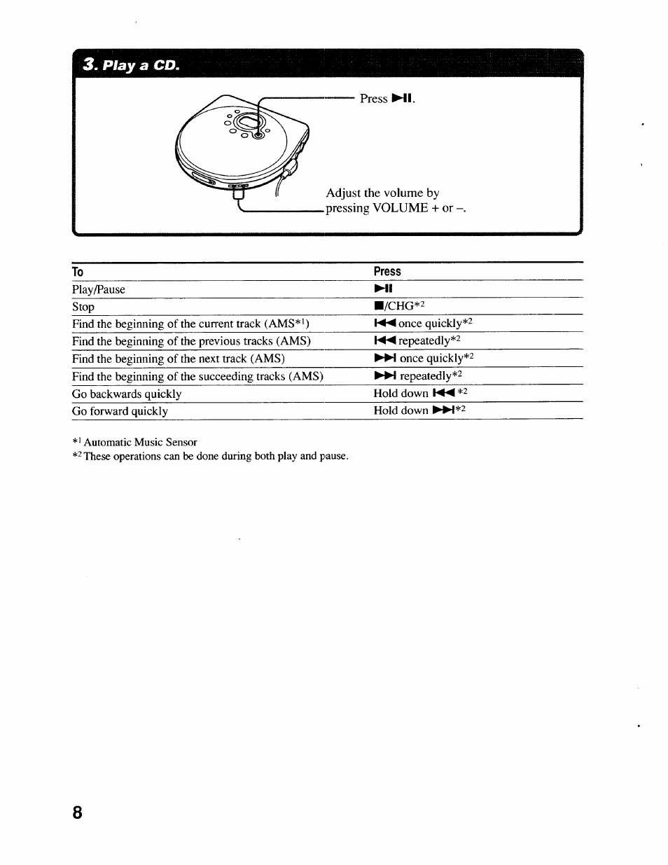 Play a cd | Sony D-EJ715 User Manual | Page 8 / 26