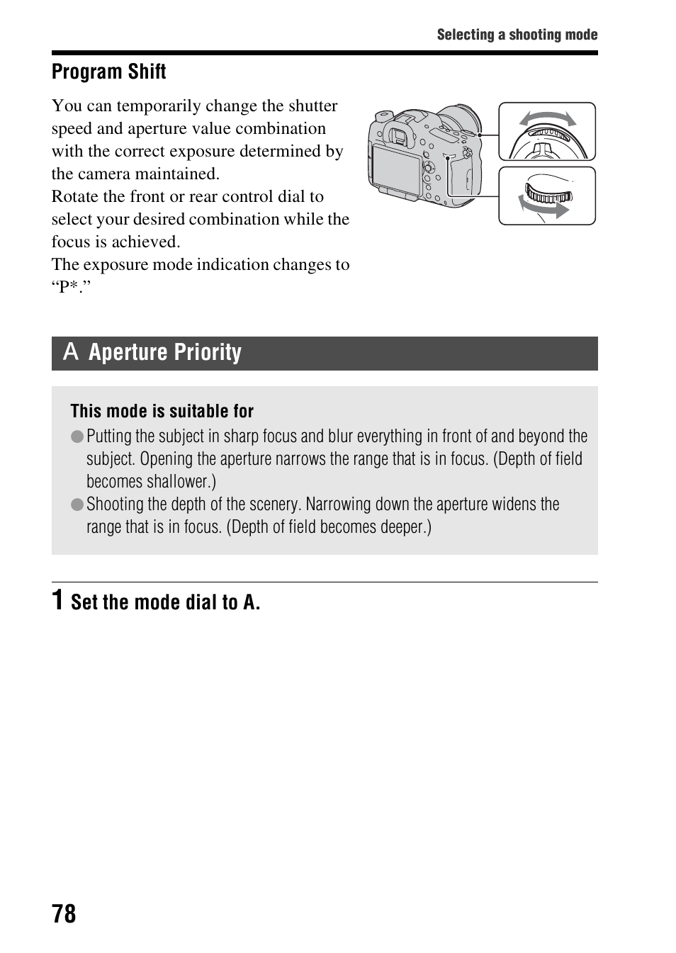Aperture priority | Sony SLT-A99V User Manual | Page 78 / 245