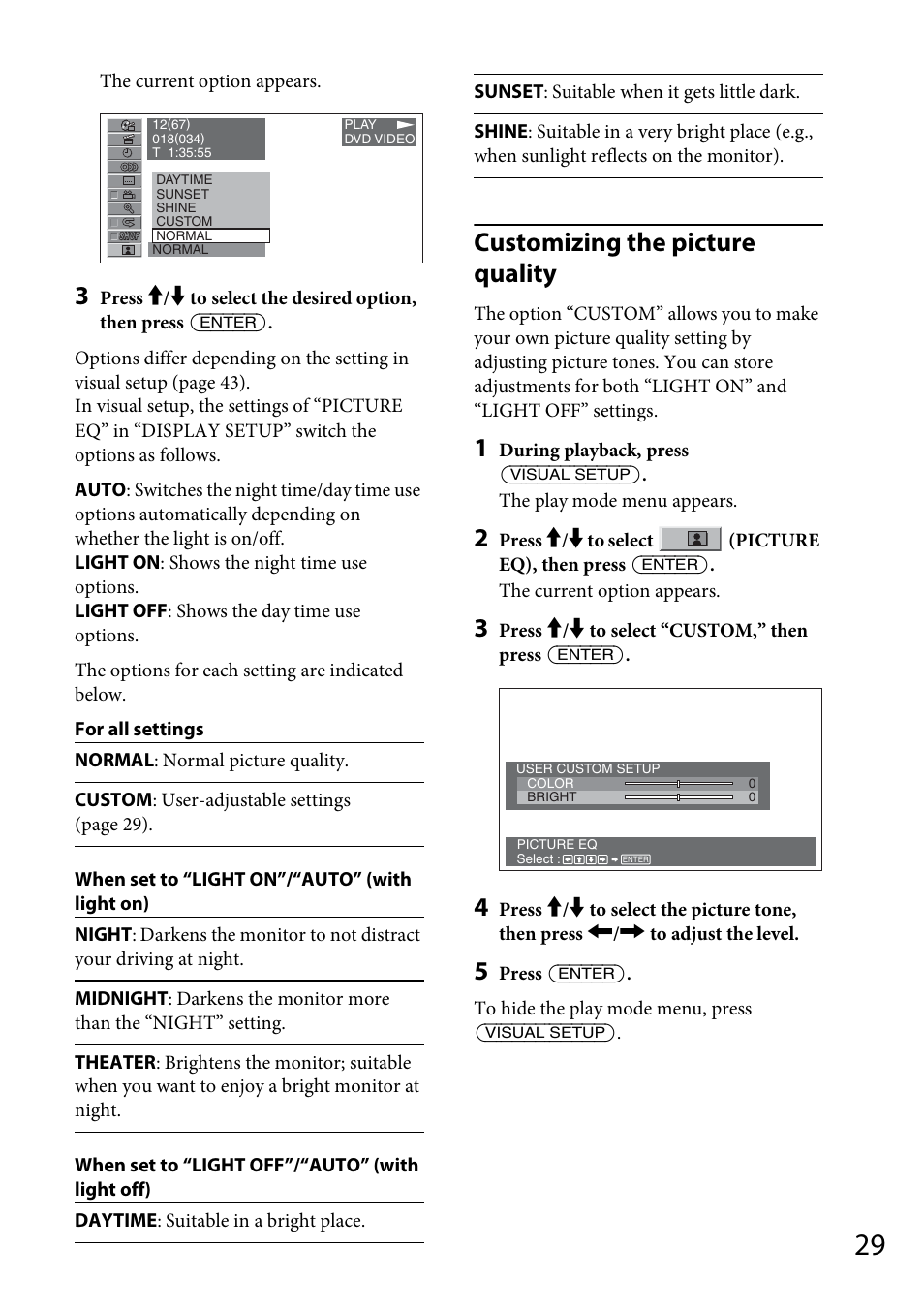 Customizing the picture quality | Sony MEX-DV1700U User Manual | Page 29 / 64
