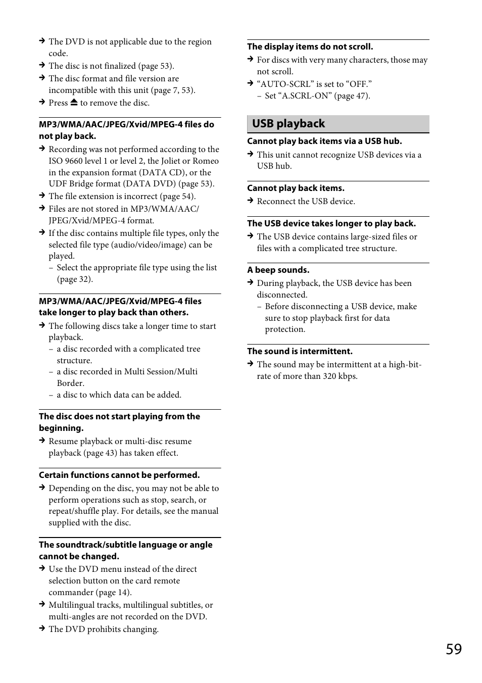 Usb playback | Sony MEX-DV1700U User Manual | Page 59 / 64