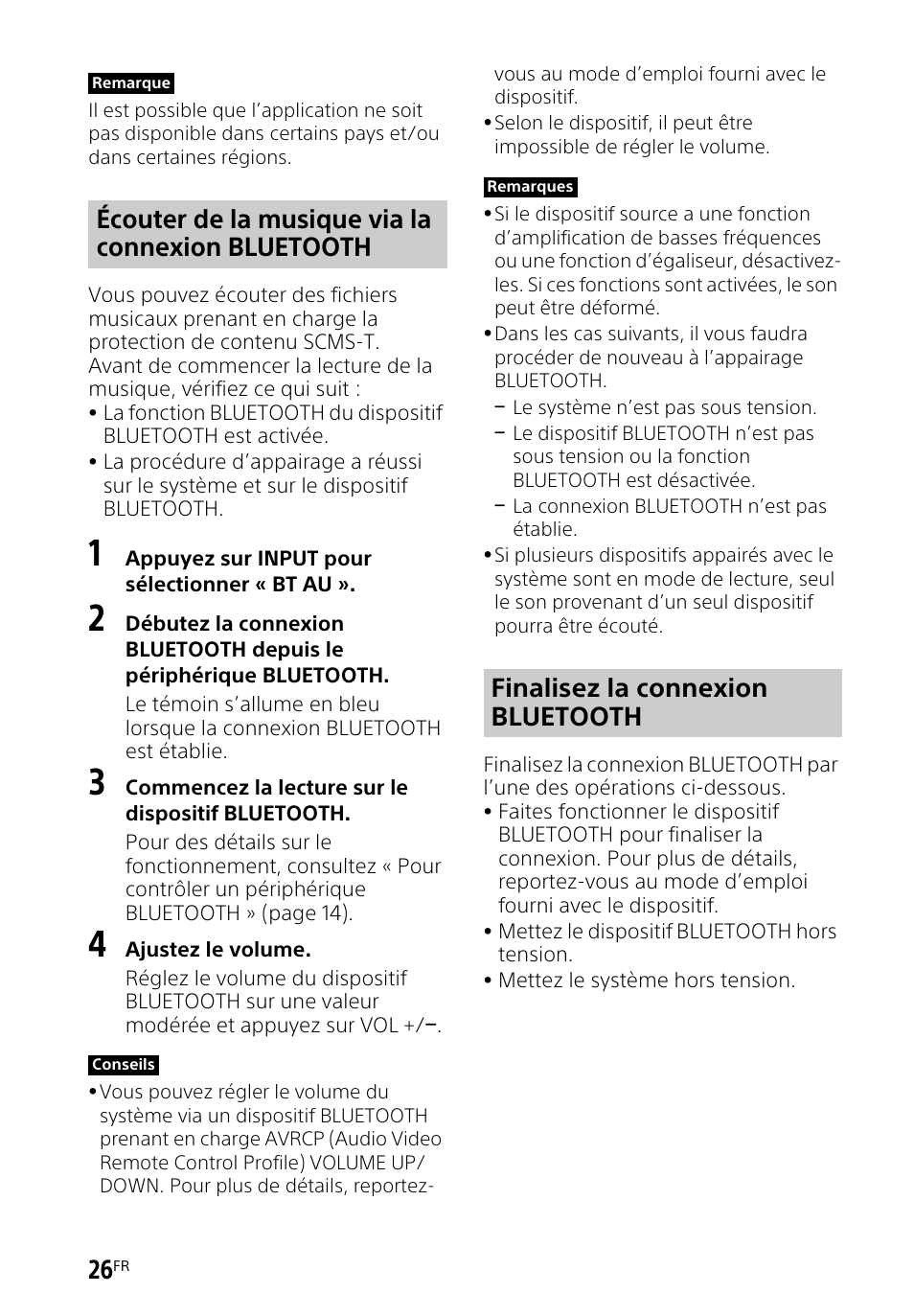 Écouter de la musique via la connexion bluetooth, Finalisez la connexion bluetooth | Sony HT-CT660 User Manual | Page 62 / 112