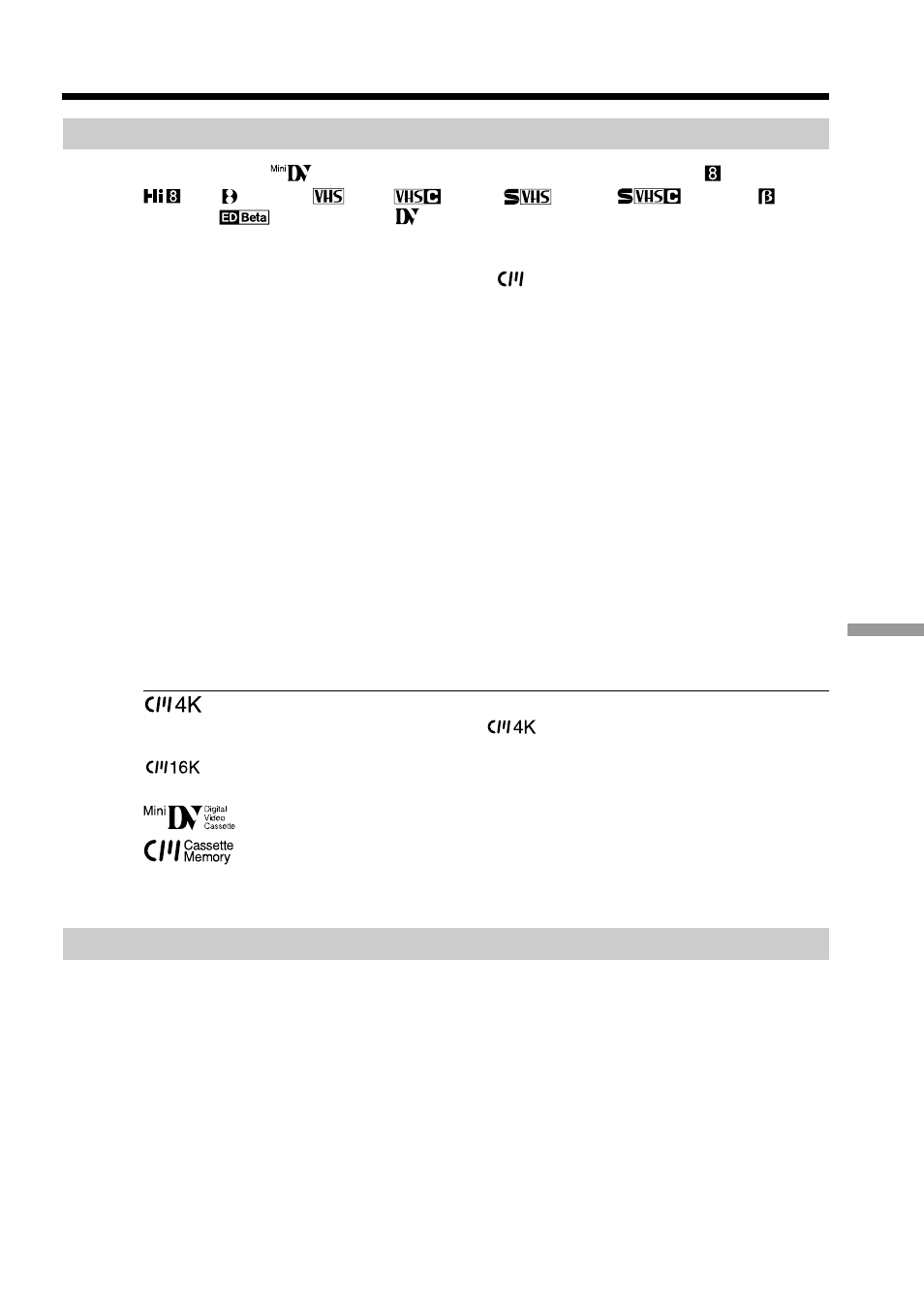 Usable cassettes | Sony DCR-PC115 User Manual | Page 165 / 188
