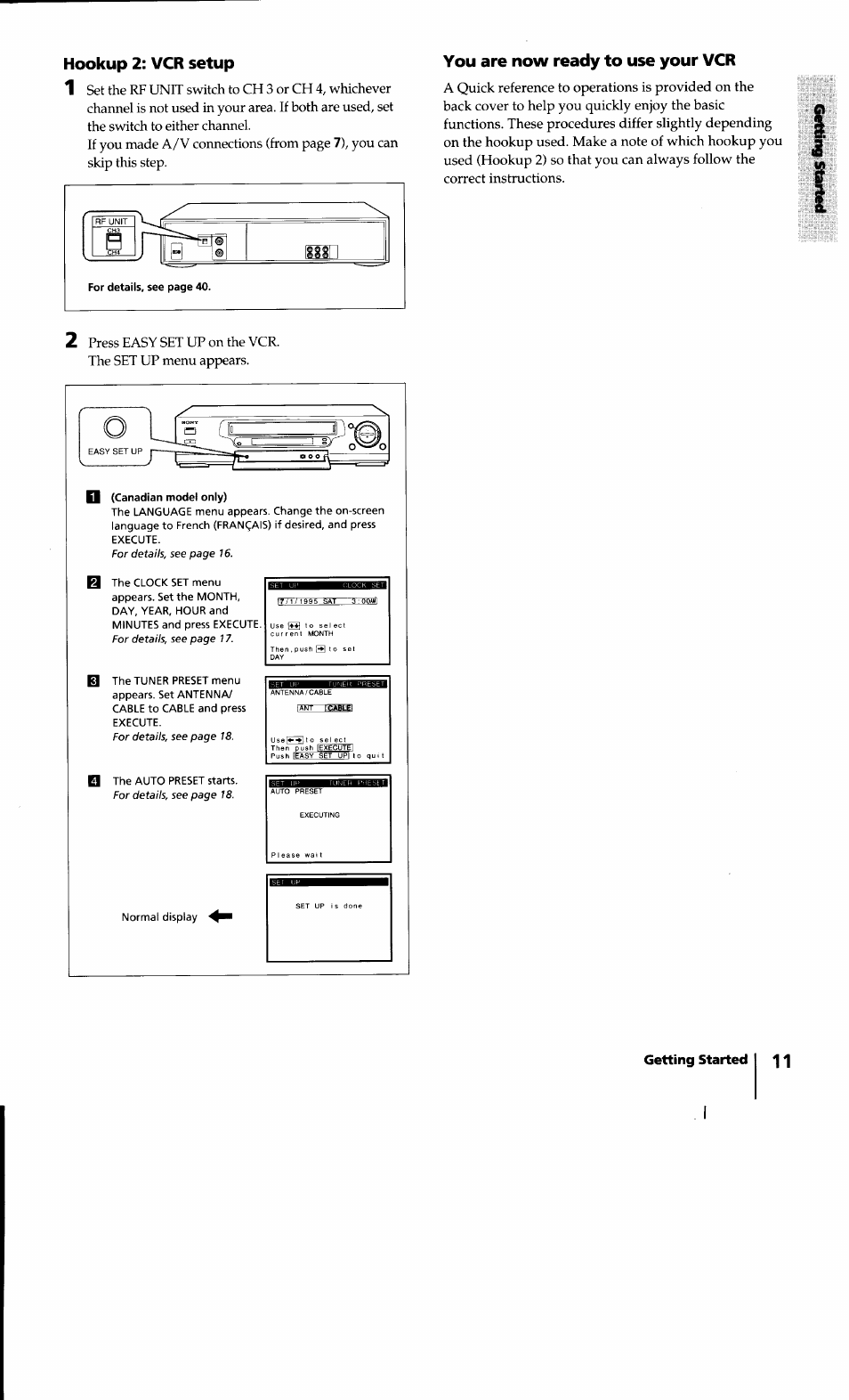 Canadian model only), Hookup 2: vcr setup, You are now ready to use your vcr | You can skip this step | Sony SLV-640HF User Manual | Page 11 / 47