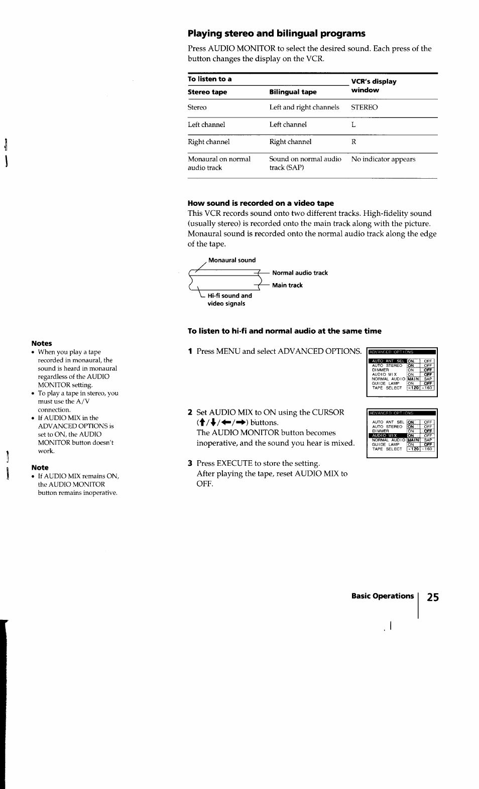 Playing stereo and bilingual programs, How sound is recorded on a video tape | Sony SLV-640HF User Manual | Page 25 / 47