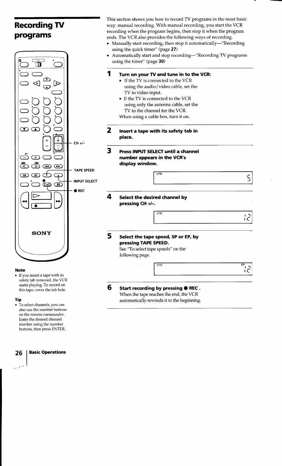 Recording tv programs | Sony SLV-640HF User Manual | Page 26 / 47