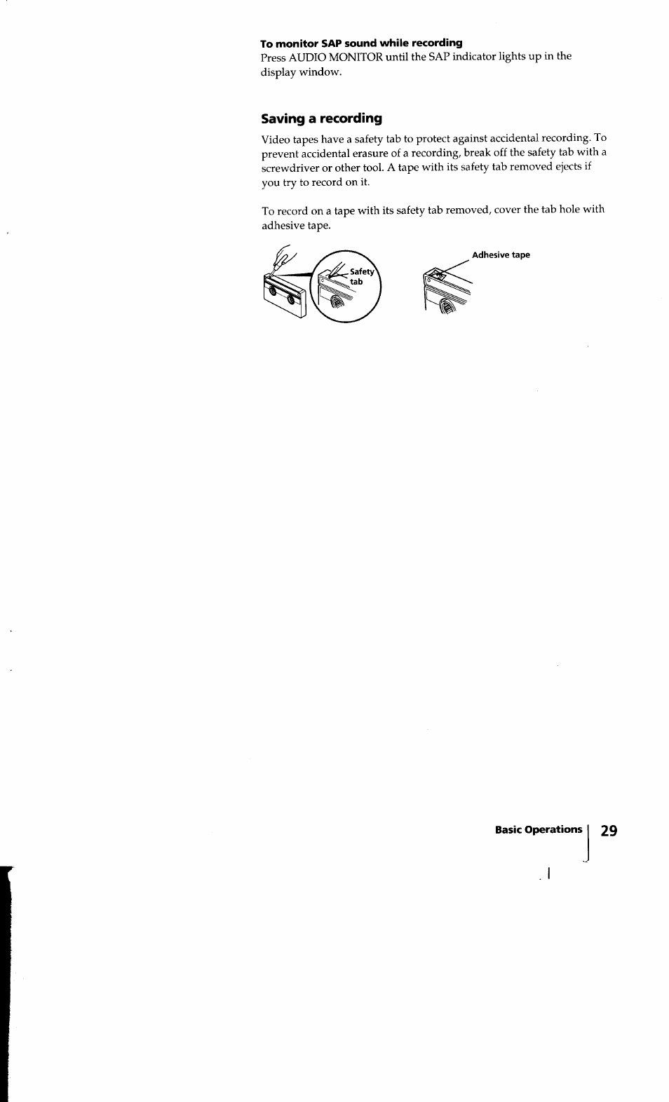 To monitor sap sound while recording, Saving a recording | Sony SLV-640HF User Manual | Page 29 / 47