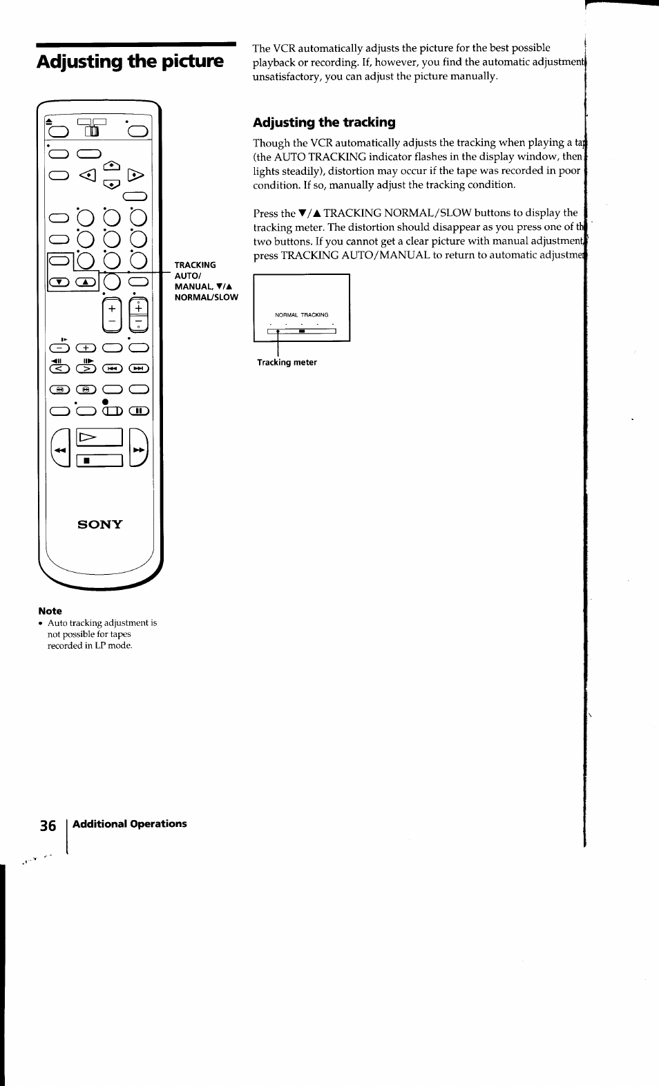 Adjusting the tracking, Adjusting the picture | Sony SLV-640HF User Manual | Page 36 / 47