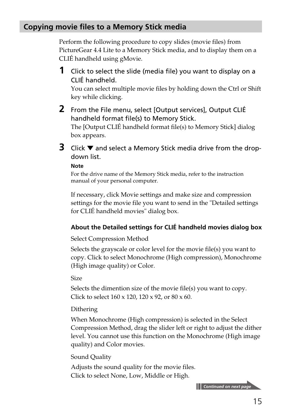 Copying movie files to a memory stick media | Sony PEGA-SA500 User Manual | Page 15 / 17
